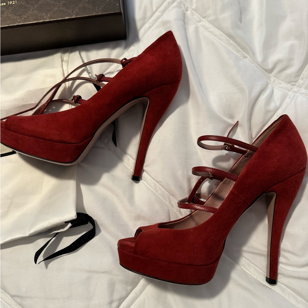 Gently Worn Red Suede Gucci Platform Stilettos - Picture 6 of 6